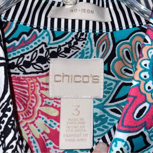 Chico's Chico’s No Iron Sleeveless Button Up Mixed Paisley and Stripe Print Shirt XL