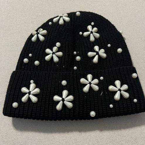Lele Sadoughi  Pearl Snowflake Knit Beanie, Black New w/Tag & DustBag Retail $175