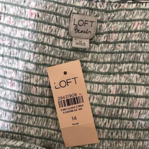 The Loft NEW Plus Size 14 Smocked Off The Shoulder Top Green Floral Cropped Pink