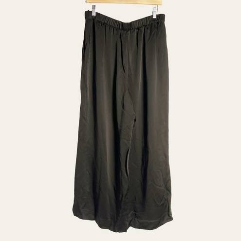 Lafayette 148  Brown Riverside Satin Wide Leg Trouser Pants Size L