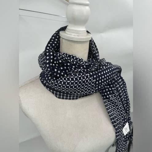 Edge Trenery Polka Dot Navy And White Fringe  Women’s Casual Soft Artsy Scarf