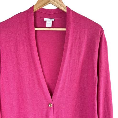 J.Jill  Wool Blend One-Button Front Long Cardigan Knit Sweater in Pink, Large