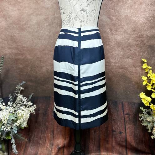 W By Worth  Wavy Stripe Silk Twill Slim Skirt - Navy/White - size 10