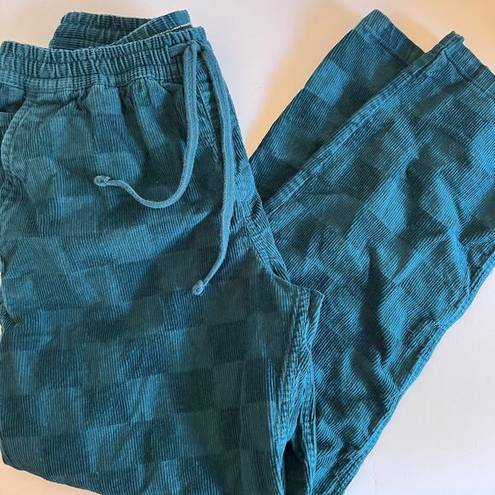 Vans Teal Green Corduroy Checkered Plaid Range Elastic Relaxed Pants Small