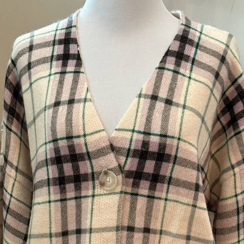 Loft  Soft Plaid Button Up Cardigan Size Large NWT