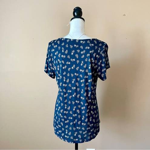 W5  | Navy Blue All-Over Bicycle Print Graphic Tee Sz L