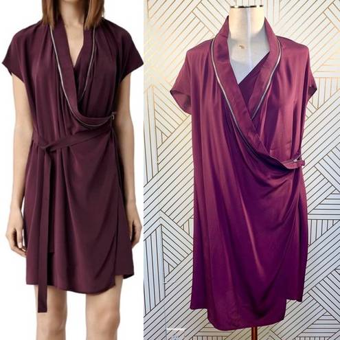 ALLSAINTS  Adria Silk Zipper Dress in Deep Burgundy