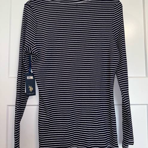 U.S. Polo Assn. striped long sleeve ribbed thermal shirt Navy & White medium NWT