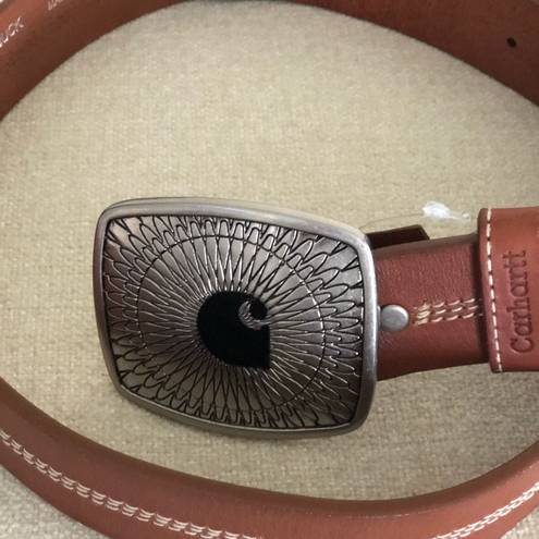 Carhartt NWT  Brown Leather Belt with Cool Unusual Buckle