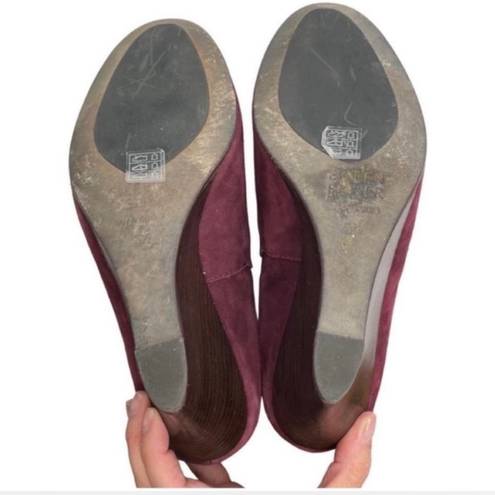 Eileen Fisher Round Toe Slip On Burgundy Suede Wedge Shoes Size 5.5