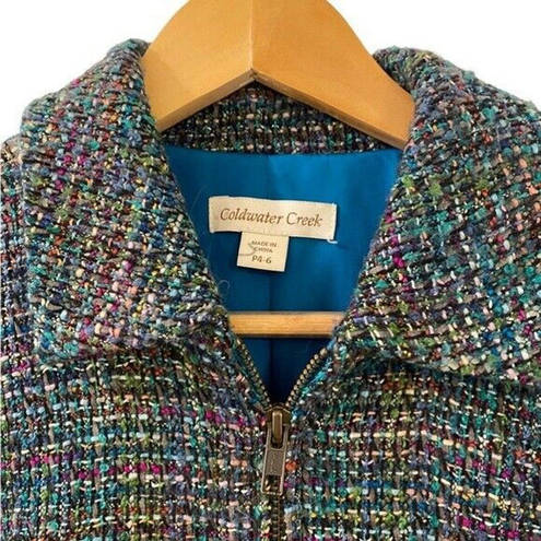 Coldwater Creek  Blazer Jacket Womens Size Petite 4-6 Multicolor Twill Full Zip