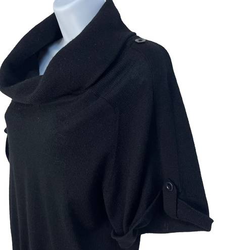 Club Monaco Women's Sweater Small Cowl Neck Merino Wool Black Short Sleeve