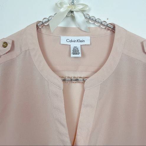 Calvin Klein  Pink Zip-Pocket Roll Sleeve Blouse