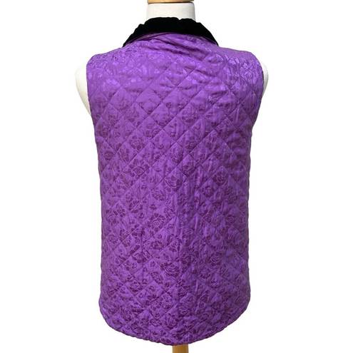 Coldwater Creek  Vest Small Quilted Velvet Silk Reversible Zip up Black Purple