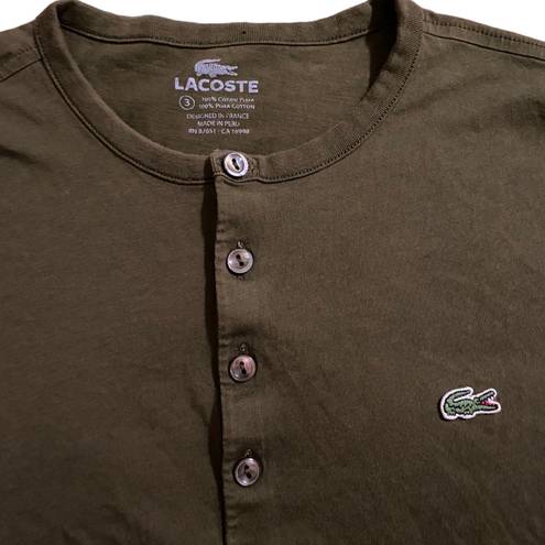 Lacoste Women’s Quarter Button Up Blouse Size 3 / Small Olive Green Shirt