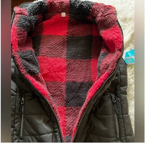 Free Country  Cloud Lite Reversible Vest Women's Small S Black Red Plaid New NWT