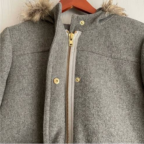 J.Crew  Mercantile Vail Faux Fur Gray Wool Parka Coat sz 6