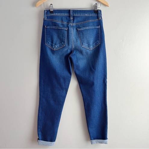 L'Agence L’Agence Mid-Rise Cropped Tapered Leg Distressed Jeans in Blue Denim, Size 24