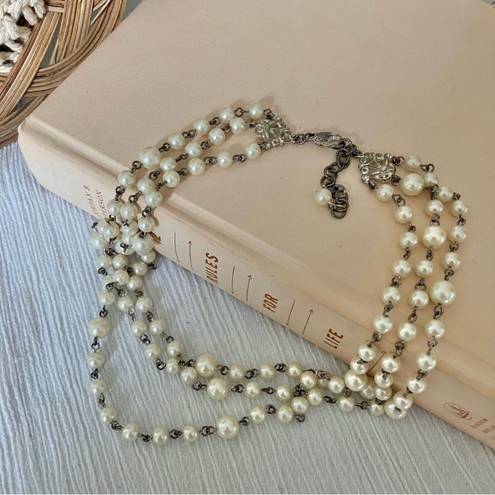 American Vintage Vintage “Esme” Three Strand Pearl Chain Silver Necklace 19” Classic Feminine