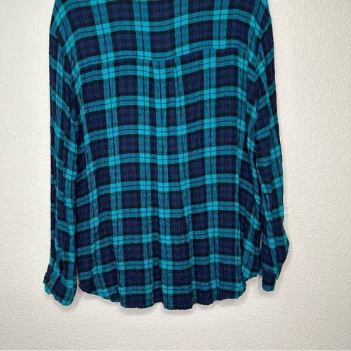 Jane and Delancey  Blue Green Plaid Gauzy Button Down Shirt