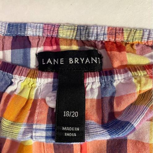 Lane Bryant  Plaid Cotton Off the Shoulder Short Sleeve Elastic Button Size 18/20