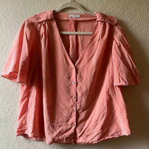 Joie  peach coral 100% silk career button summer minimalist butterfly v-neck cute