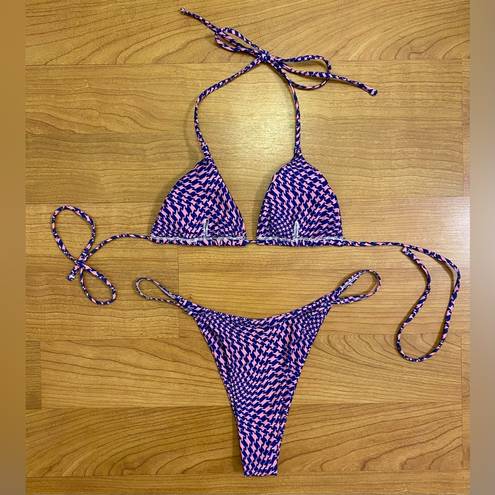 SheIn  Pink & Purple Checkered Triangle Bikini Set