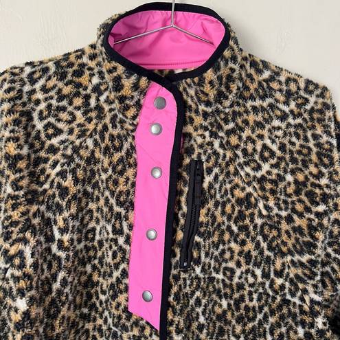 American Eagle  Outfitters Leopard Print Neon Pink Fleece Bomber Jacket Size M