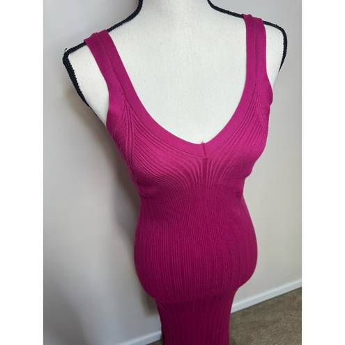 Olive & Oak  Tank Dress Fuchsia Women’s Medium Bodycon Midi length Ribbed Split