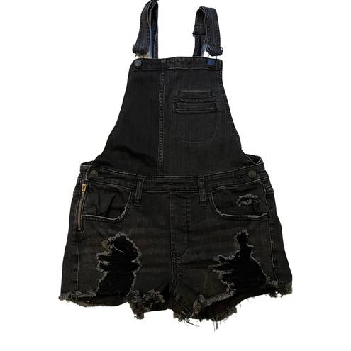 EXPRESS  Black Distressed Denim Overall  Shorts, Sz 4