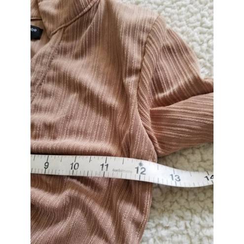 Naked Wardrobe  Women's Mocha Button Up Long Sleeve Crop Collard Shirt Size XS