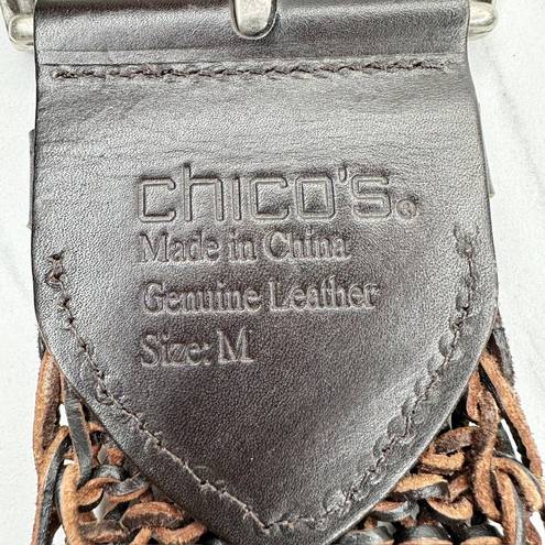 Chico's  Vintage Wide Brown Genuine Leather Braided Woven Belt Size Medium M