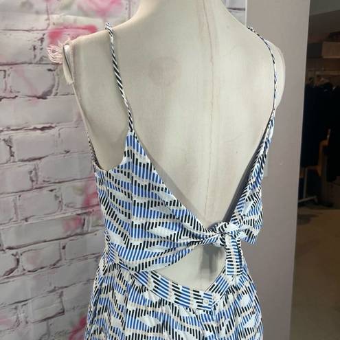 FRNCH  Paris Women's Abstract Print Tie Button Back Midi Sundress Blue/Black Sz L