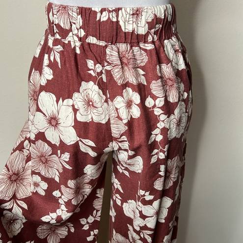Abercrombie & Fitch Abercrombie Red Floral Linen Wide Leg Pants
