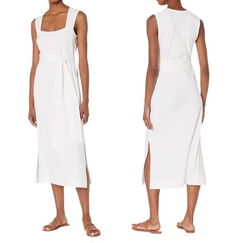 Vince  Sleeveless Pima Cotton Midi Faux Wrap 
Dress In Optic White Size L NWT