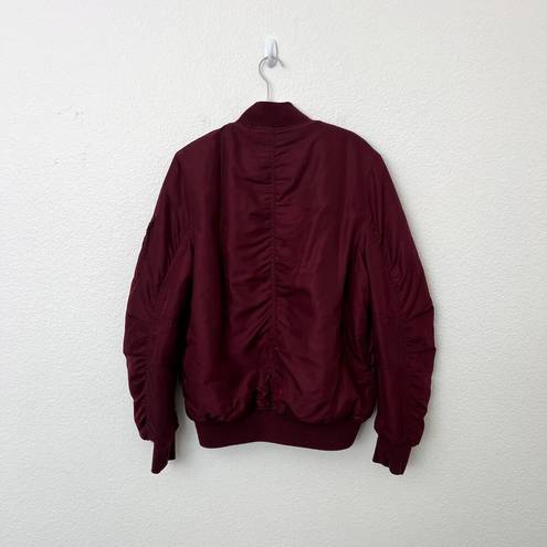 Topshop [] Burgundy Red Faux Fur Lined Oversized Bomber Flight Jacket Size 8 Tall