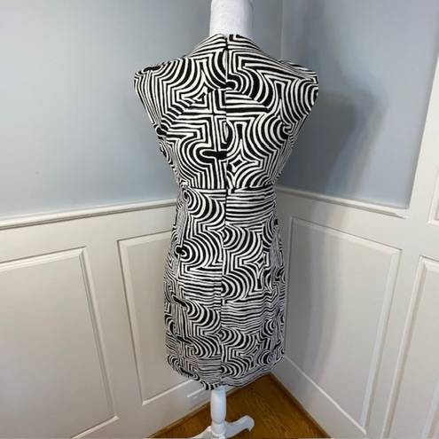 Trina Turk  Black & White Op Art Geometric Shapes Sheath Dress 8