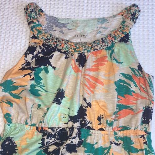 Sonoma  S Boho Floral Sleeveless Tank Maxi Dress Sundress Green Coral Blue