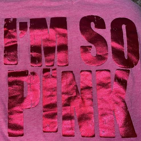 Xersion  I’M SO PINK v-neck foil Print athletic shirt top pink cancer awareness