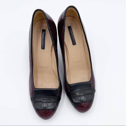 Longchamp  Women's Burgundy Red Snakeskin Embossed Logo High Heels Pumps 37