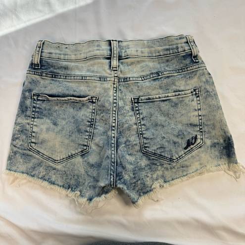 EXPRESS  Women sz 4 Acid Wash Demin 2” Short Raw Hem Mid Rise Stretch 80s Grunge