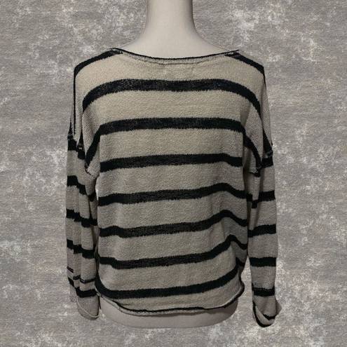 Treasure & Bond  | Lightweight Raw Hem Cream & Black Striped Pullover Sweater M