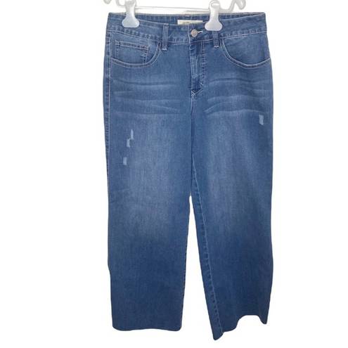 Royalty For Me  Jeans raw hem side slit cropped wide leg jeans size 8