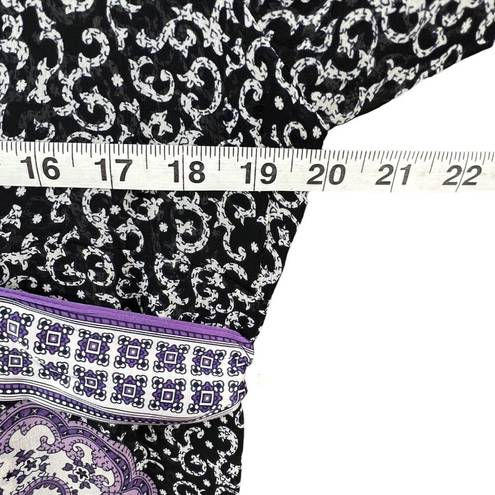 INC  Kimono Dress Womens 14 Purple Black Paisley Silk Chiffon Tie Belt Festival