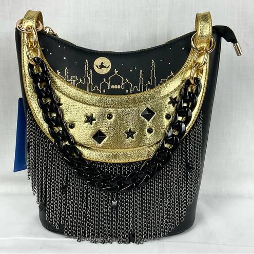 Disney  Jasmine Aladdin Bucket Bag/Crossbody Handbag Chain Link Fringe Black New