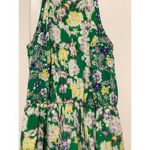 Rebecca Taylor  100% Silk Floral Green & Yellow Sleeveless Sundress Size 2 EUC