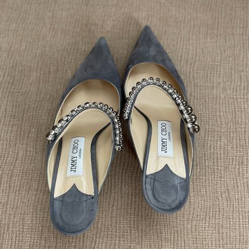 Jimmy Choo  Grey Suede Bing Crystal Embellished Mules Size 37