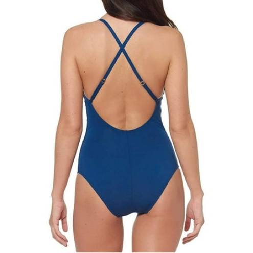 Bleu Rod Beattie  Mesh-Trimmed Cross-Back One-Piece Swimsuit Marine Blue Size 10