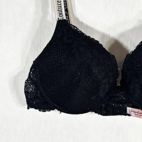 Juicy Couture  38C Bra Push Up Black Lace Underwire Support Adjustable Strap 1250