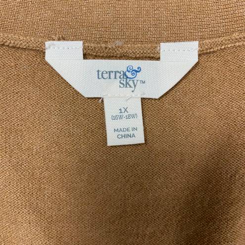 Terra & Sky women 1X 16W-18W sweater vest lightweight v-cut tan